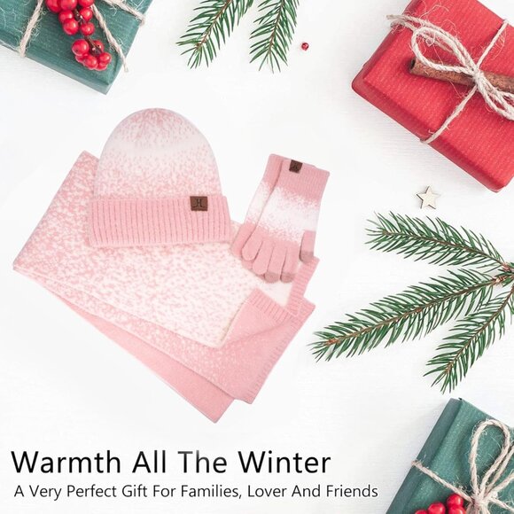 Womens Winter Knit Beanie Gloves Scarf Set Touchscreen Fleece Lined Warm - Picture 5 of 6